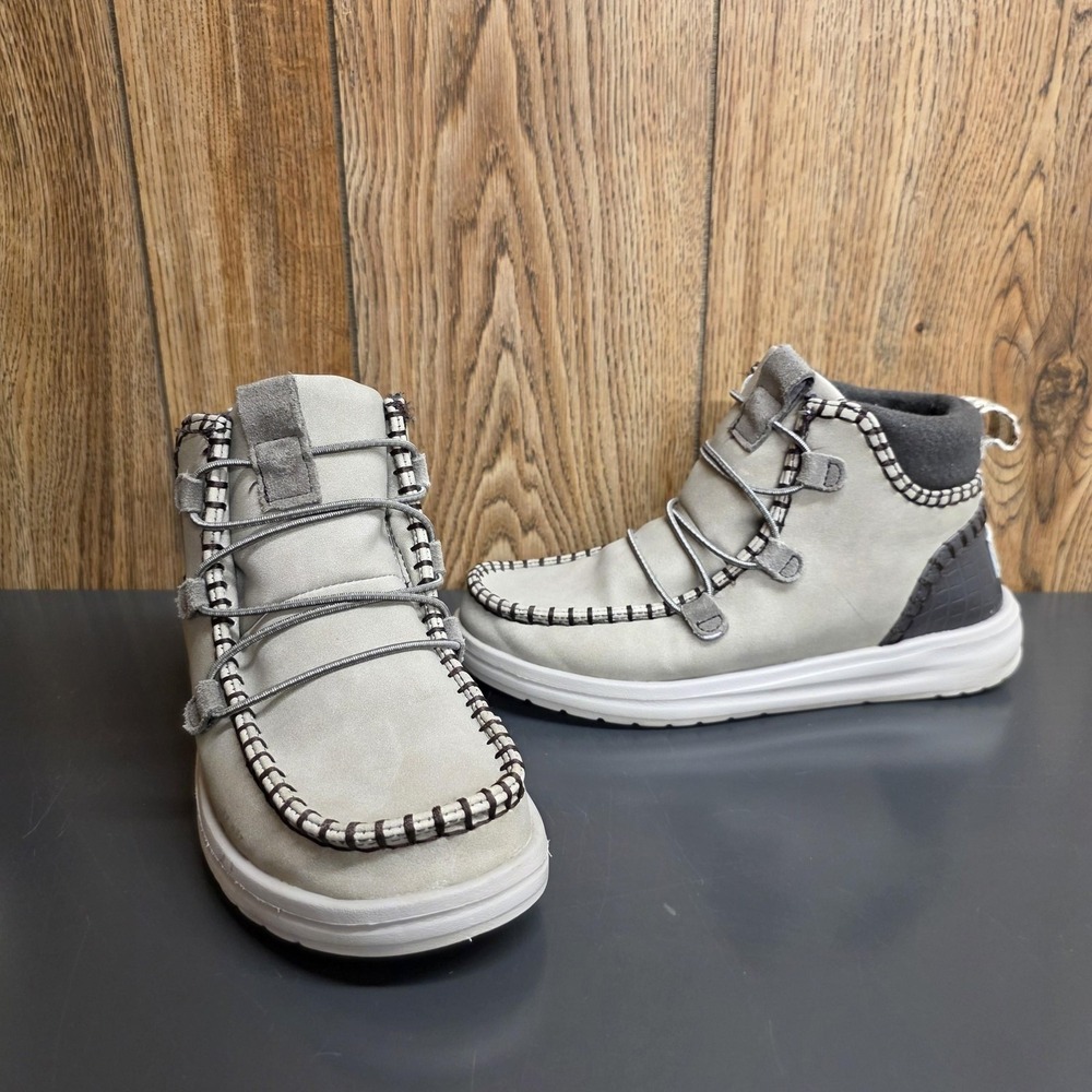 Hey Dude Eloise Boots Women 5 Gray Leather Ankle Faux Fur Lined Winter Casual - Picture 8 of 9